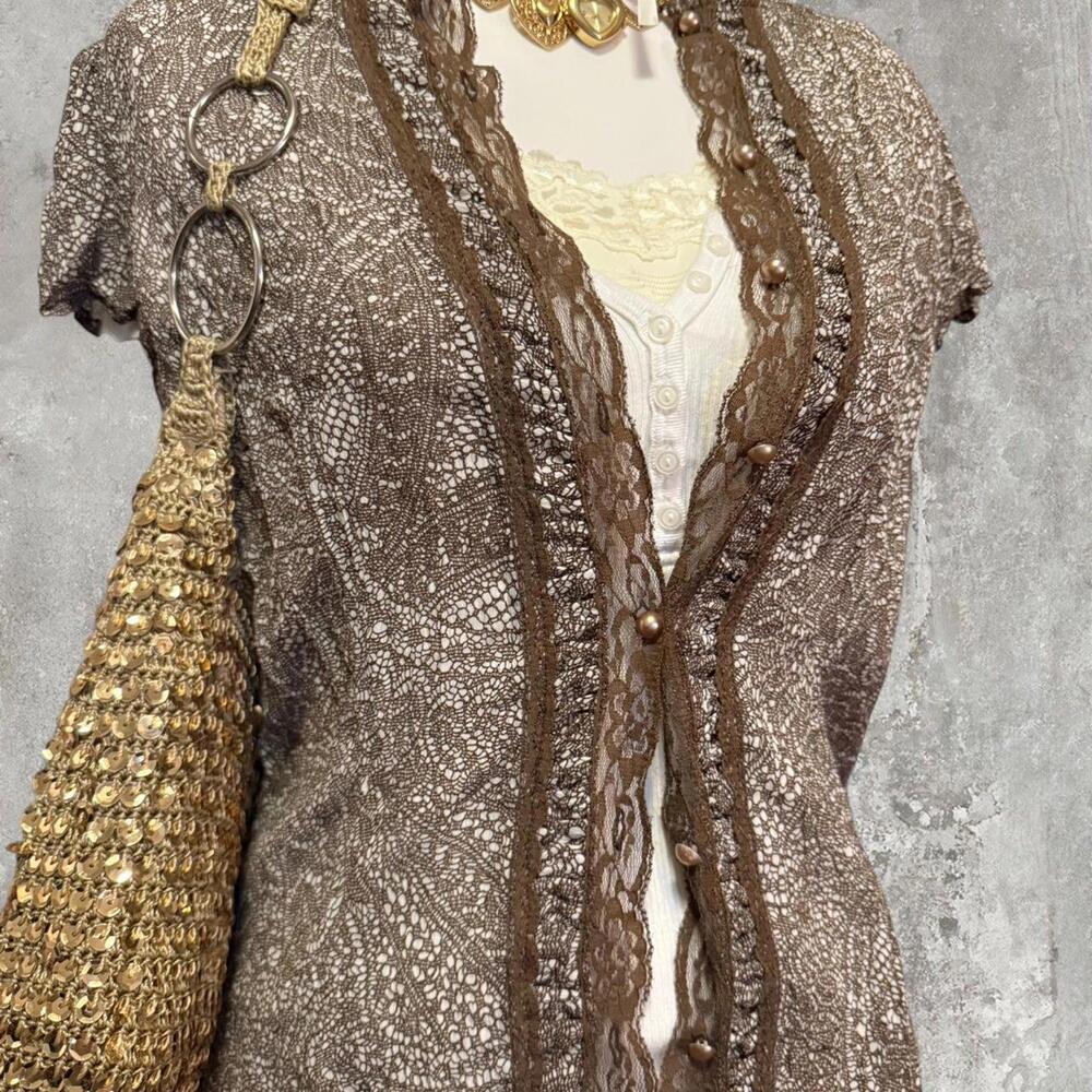 Fall Basic Office Siren Lace Button Up Blouse - image 2